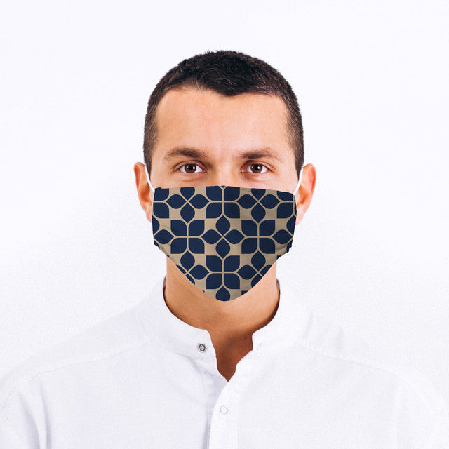 Navy Fleur Pattern Face Mask