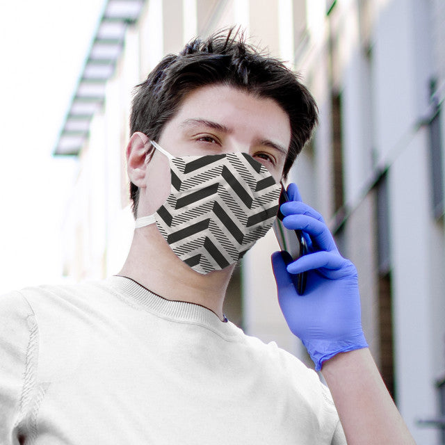 Black Herringbone Pattern Face Mask