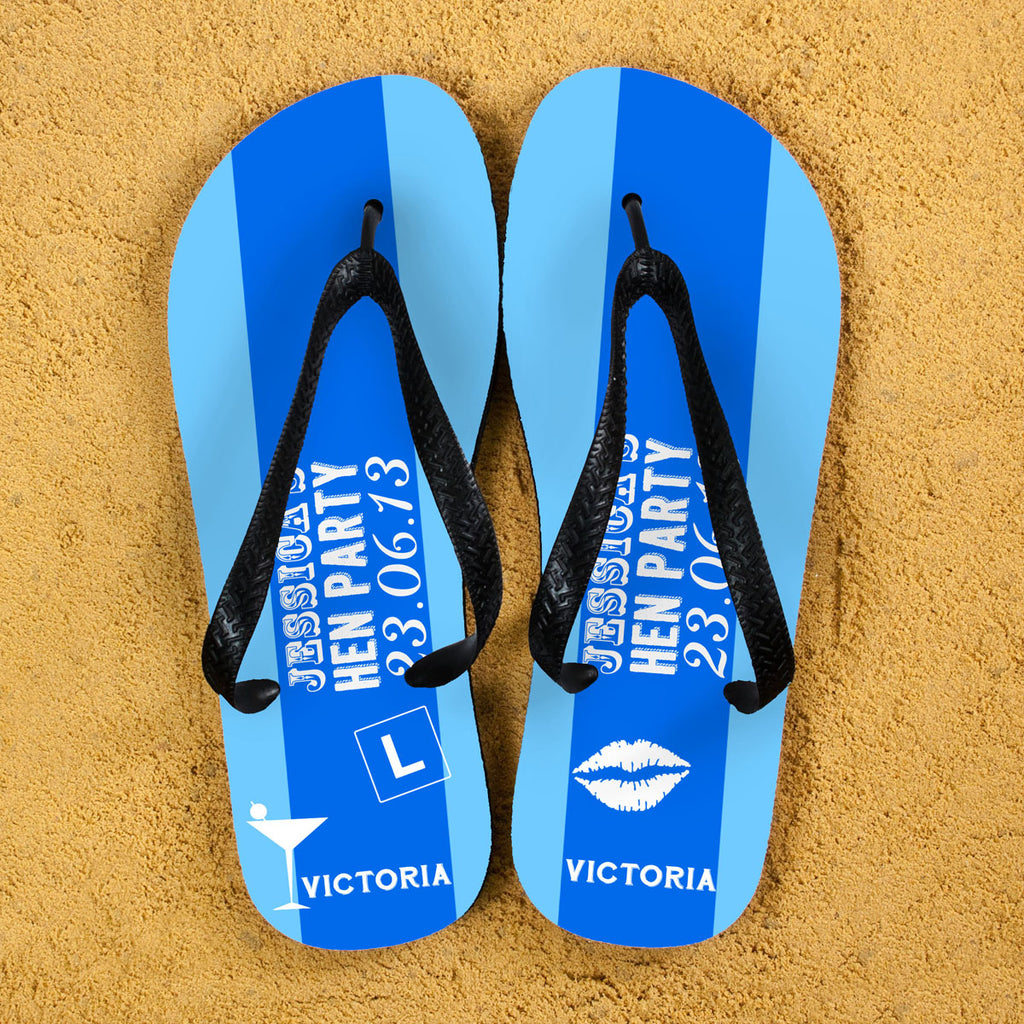 Hen Party Personalised Flip Flops in Light Blue