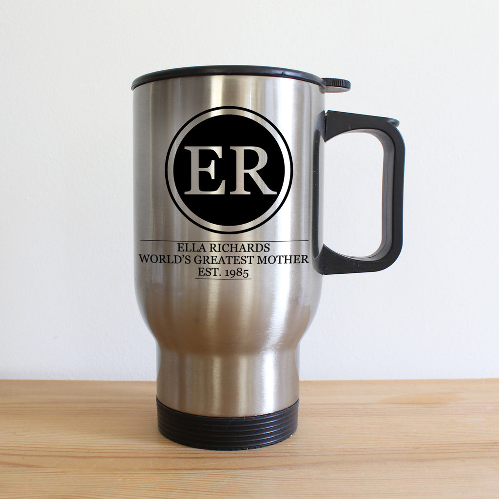 Initials Monogram Mum/ Dad Silver Travel Mug