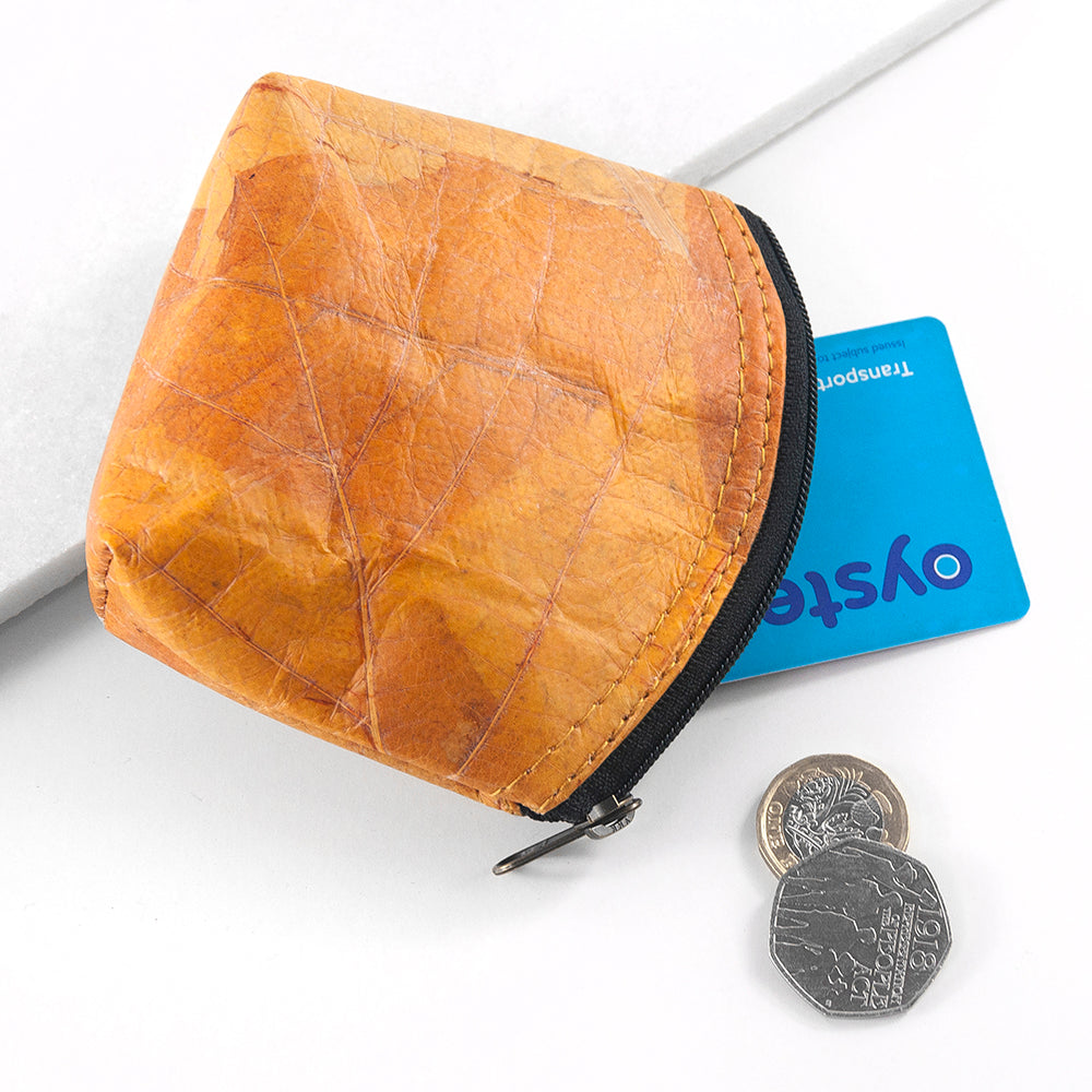 Leaf Leather Curved Edge Coin Bag