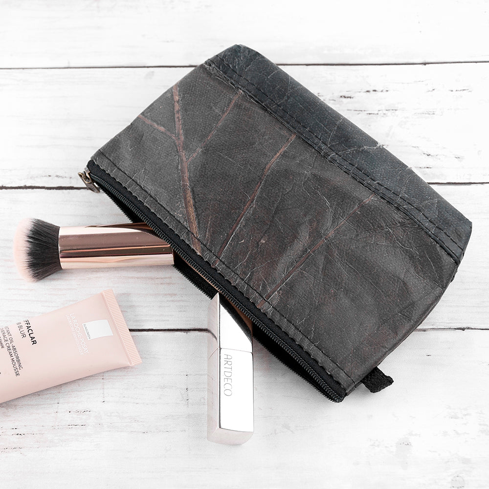 Leaf Leather Small Cosmetic Bag - Black Bottom Edge