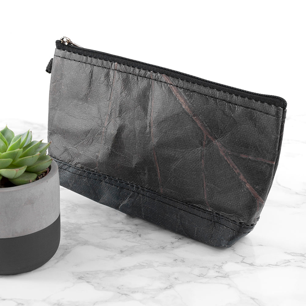 Leaf Leather Small Cosmetic Bag - Black Bottom Edge