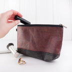 Leaf Leather Small Cosmetic Bag - Black Bottom Edge