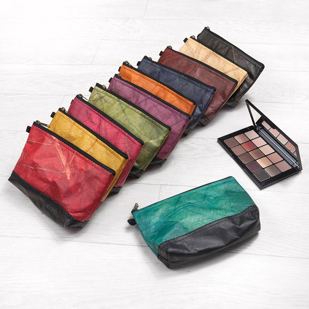 Leaf Leather Small Cosmetic Bag - Black Bottom Edge