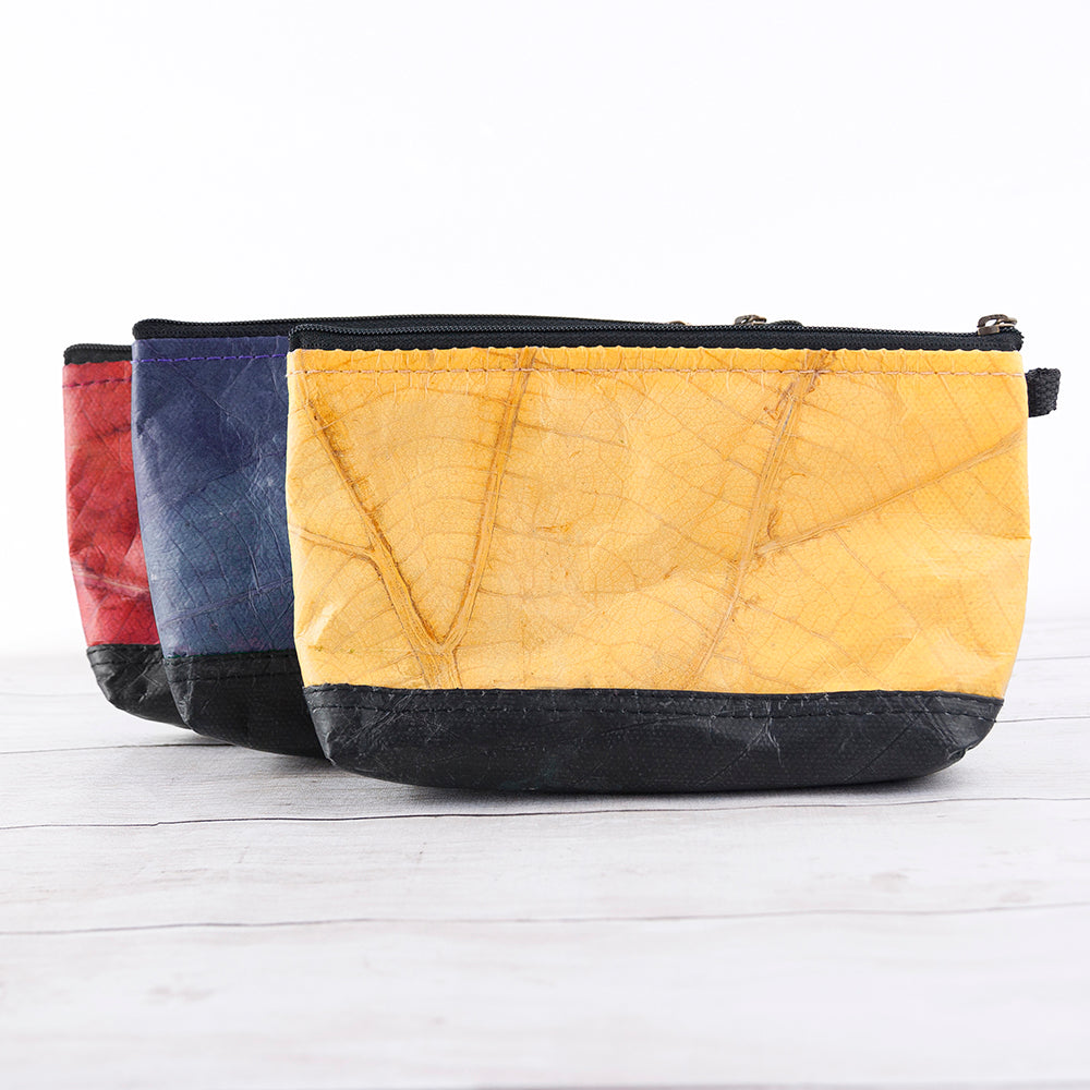 Leaf Leather Small Cosmetic Bag - Black Bottom Edge