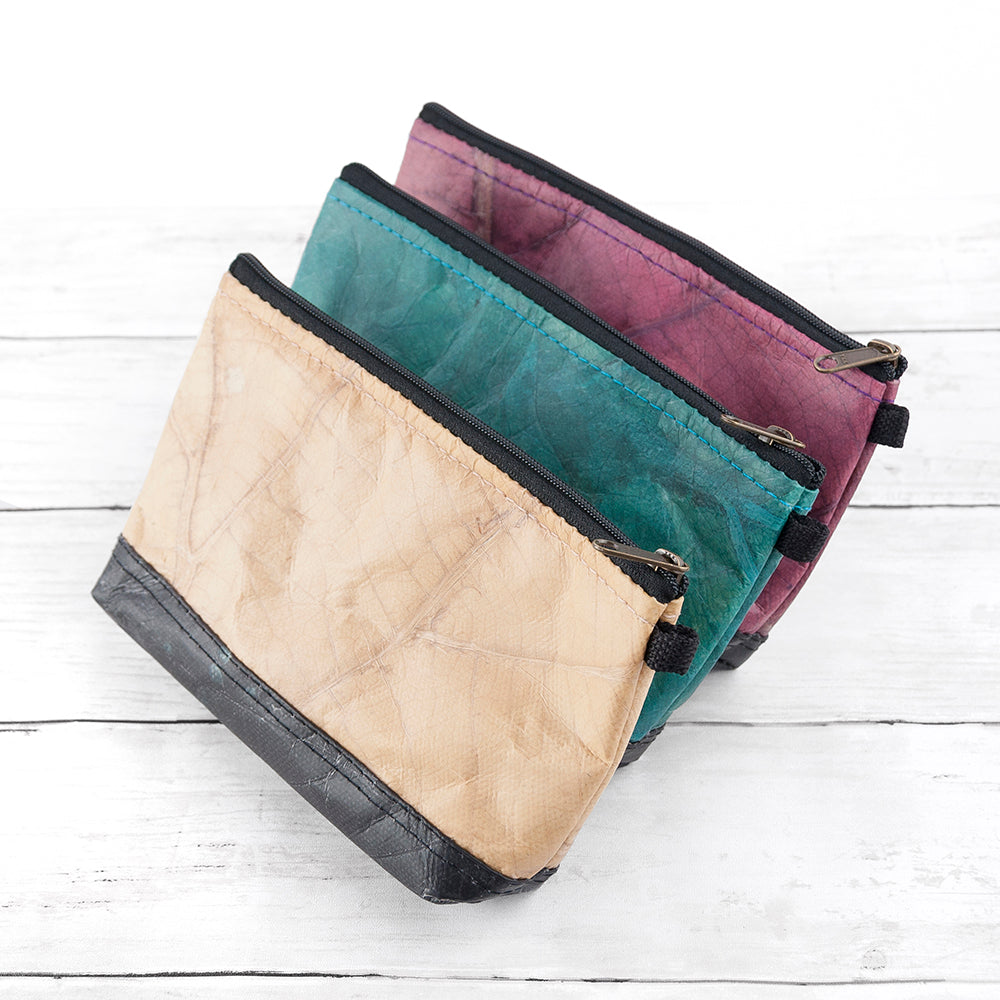 Leaf Leather Small Cosmetic Bag - Black Bottom Edge