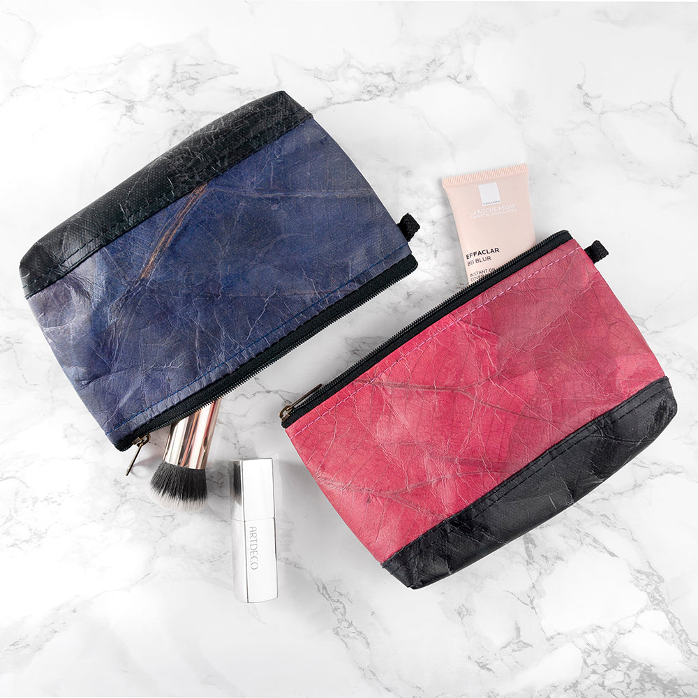 Leaf Leather Small Cosmetic Bag - Black Bottom Edge