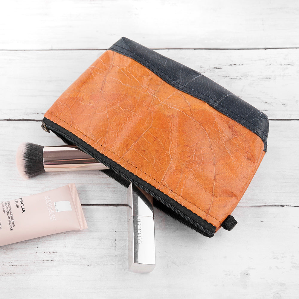 Leaf Leather Small Cosmetic Bag - Black Bottom Edge