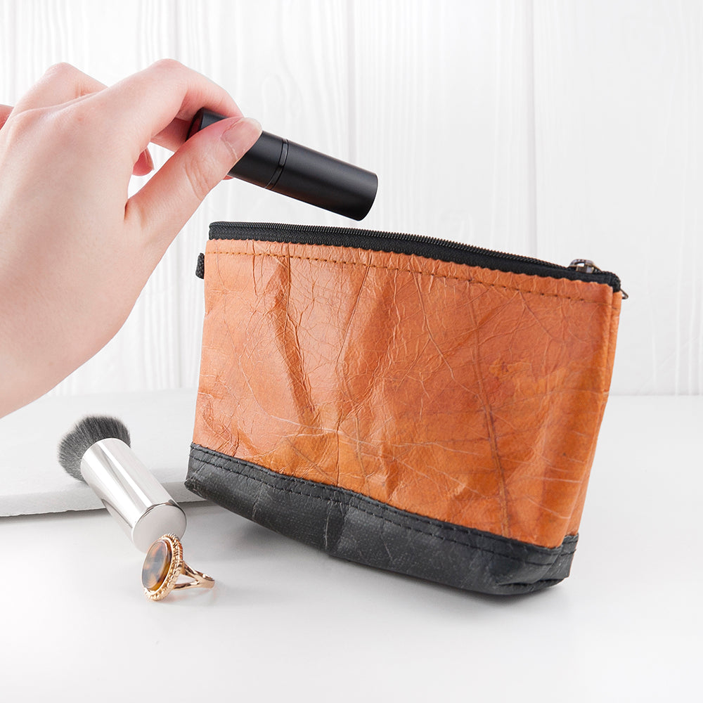 Leaf Leather Small Cosmetic Bag - Black Bottom Edge