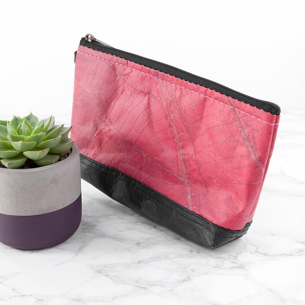 Leaf Leather Small Cosmetic Bag - Black Bottom Edge