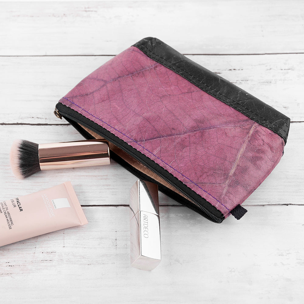 Leaf Leather Small Cosmetic Bag - Black Bottom Edge
