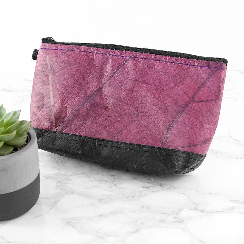 Leaf Leather Small Cosmetic Bag - Black Bottom Edge