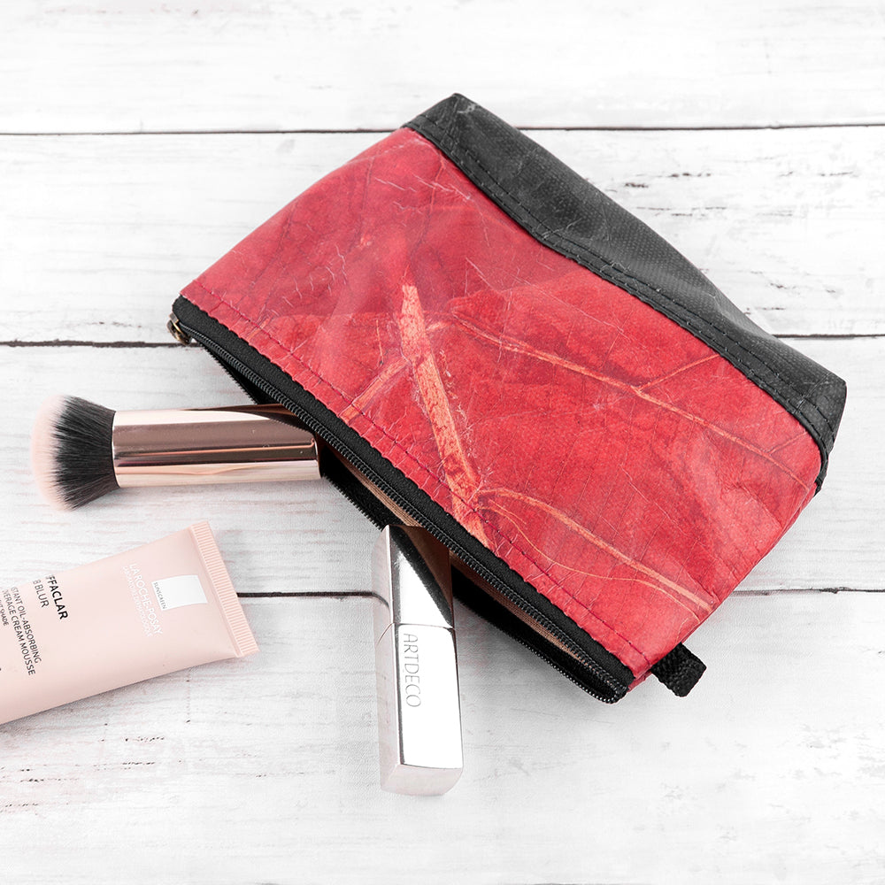 Leaf Leather Small Cosmetic Bag - Black Bottom Edge