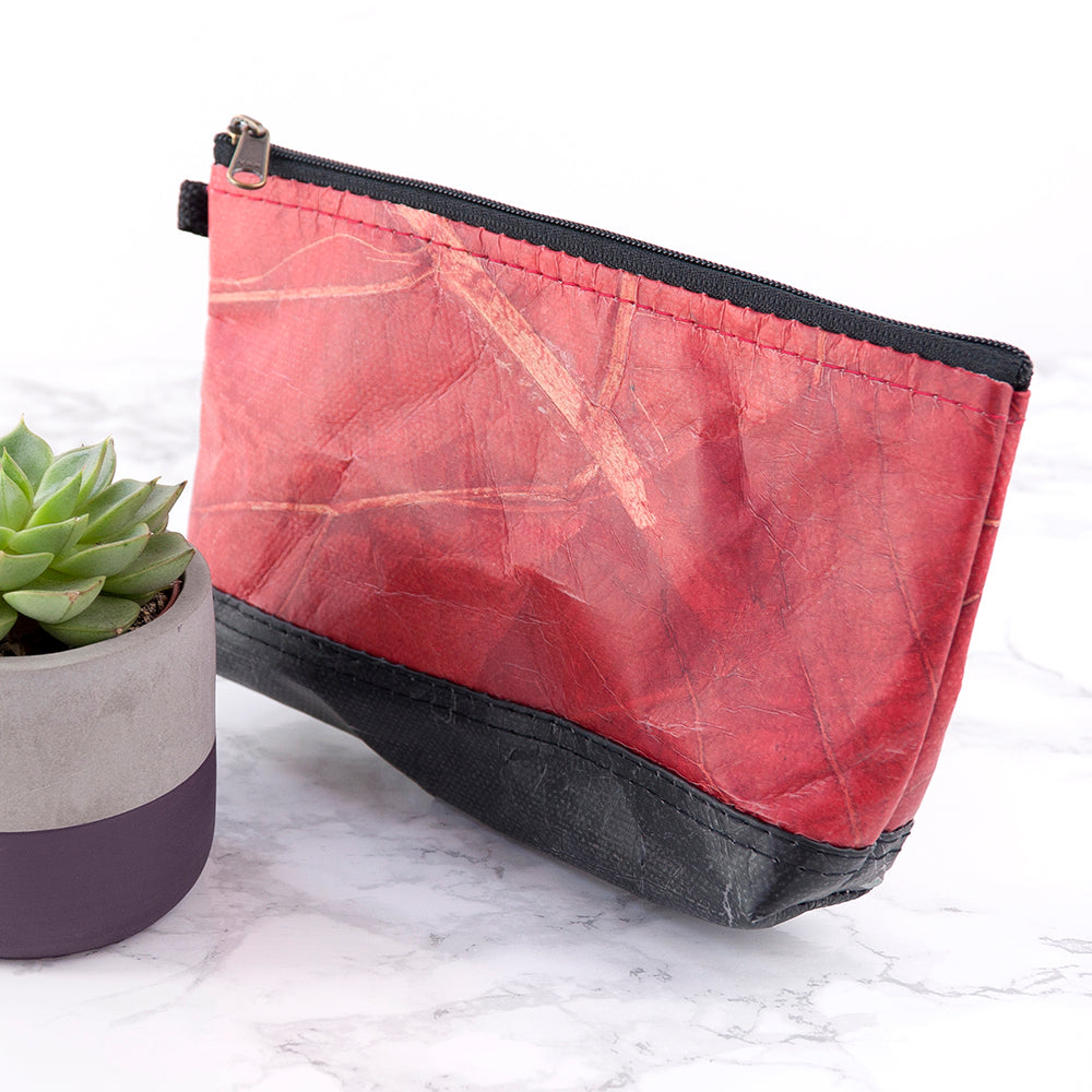 Leaf Leather Small Cosmetic Bag - Black Bottom Edge
