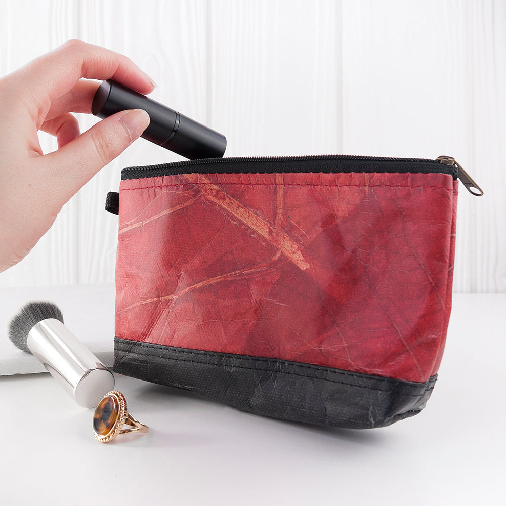 Leaf Leather Small Cosmetic Bag - Black Bottom Edge