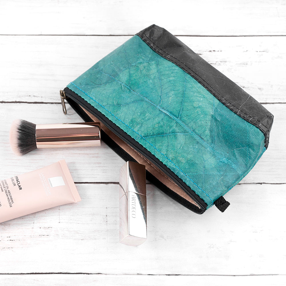 Leaf Leather Small Cosmetic Bag - Black Bottom Edge