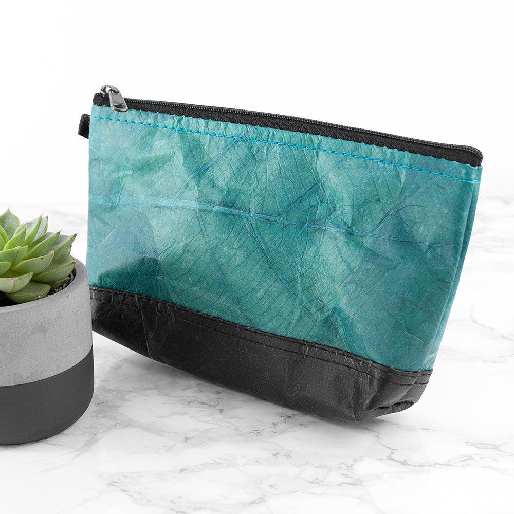 Leaf Leather Small Cosmetic Bag - Black Bottom Edge