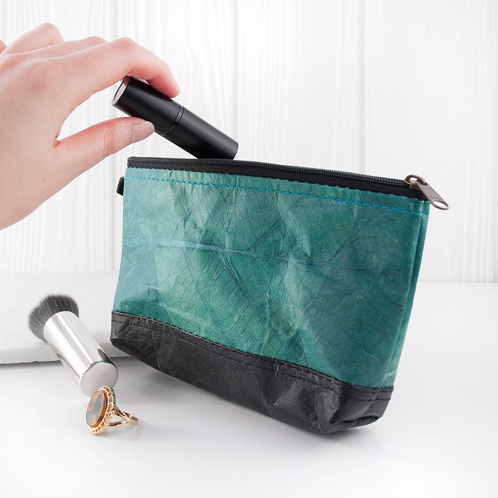 Leaf Leather Small Cosmetic Bag - Black Bottom Edge