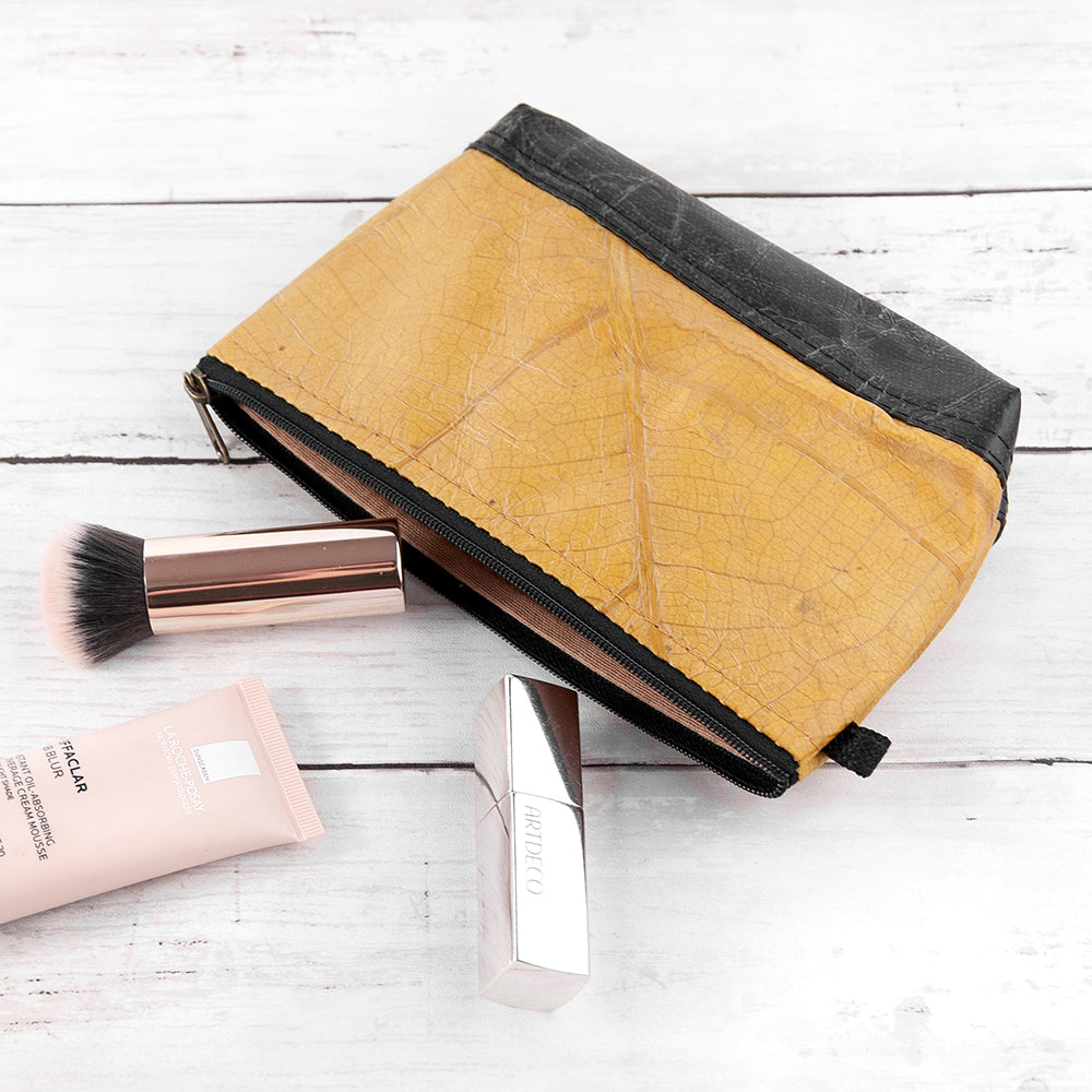 Leaf Leather Small Cosmetic Bag - Black Bottom Edge