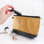 Leaf Leather Small Cosmetic Bag - Black Bottom Edge