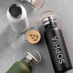 Personalised Insulated Bottle 17oz Bamboo Lid - Side Personalisation
