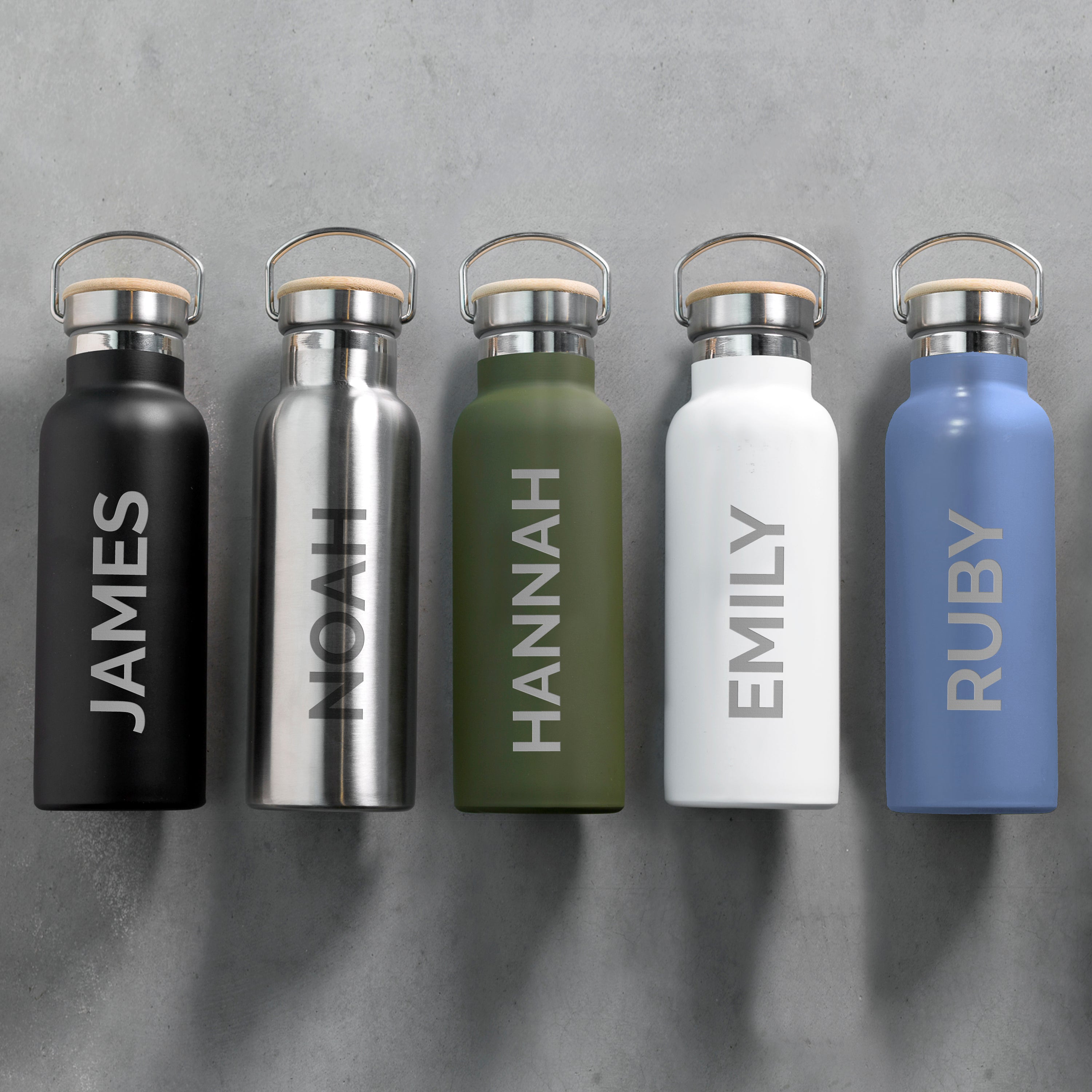 Personalised Insulated Bottle 17oz Bamboo Lid - Side Personalisation
