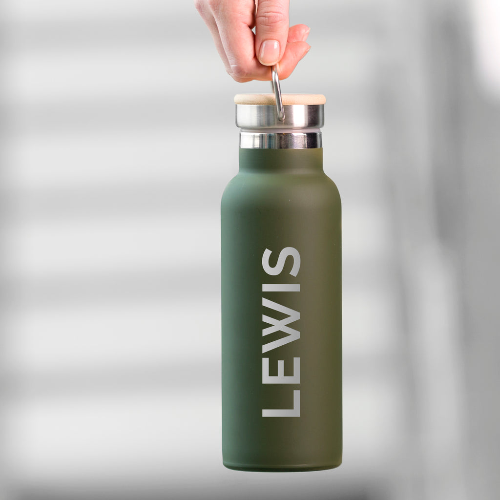 Personalised Insulated Bottle 17oz Bamboo Lid - Side Personalisation