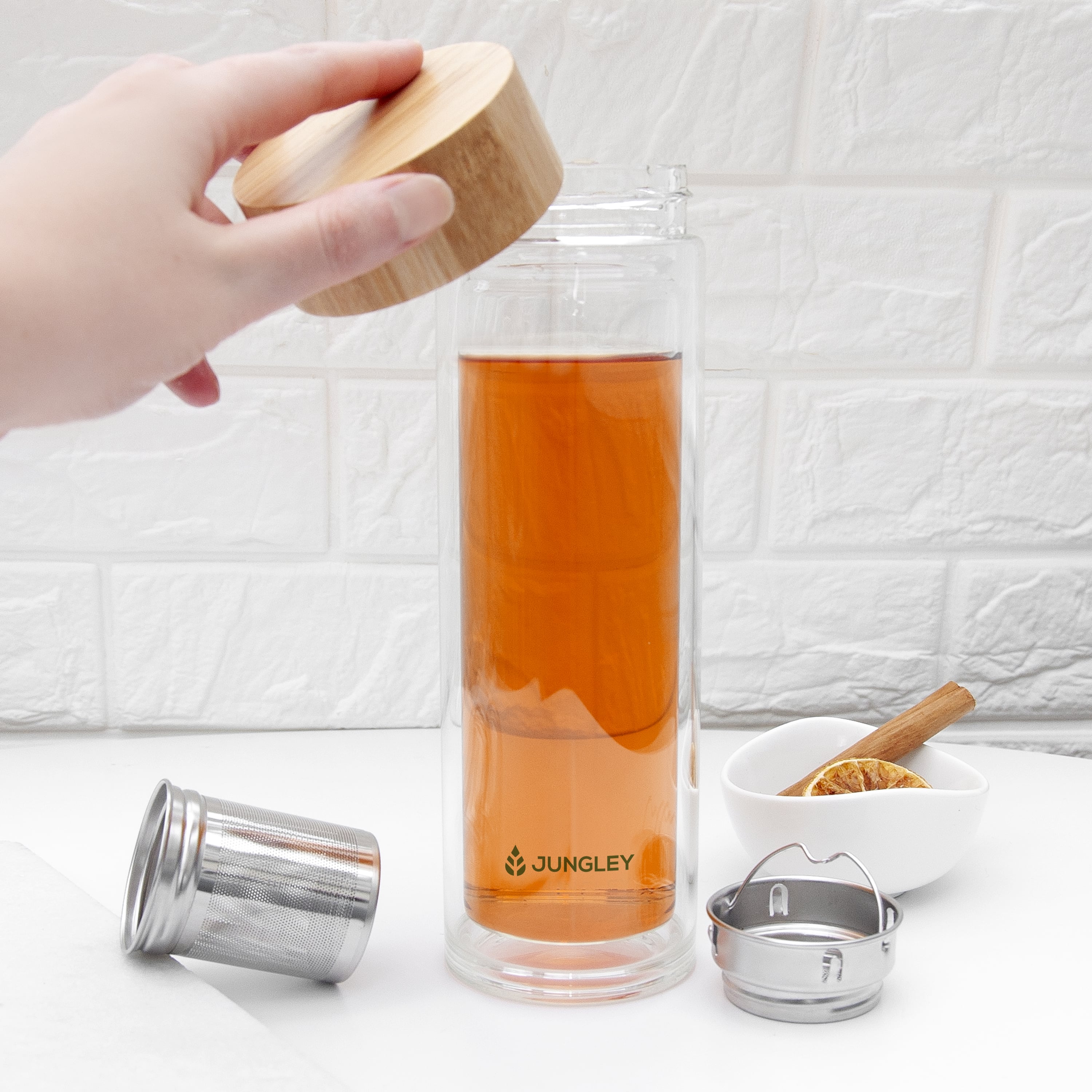 Jungley Glass Tea Tumbler with Bamboo Lid