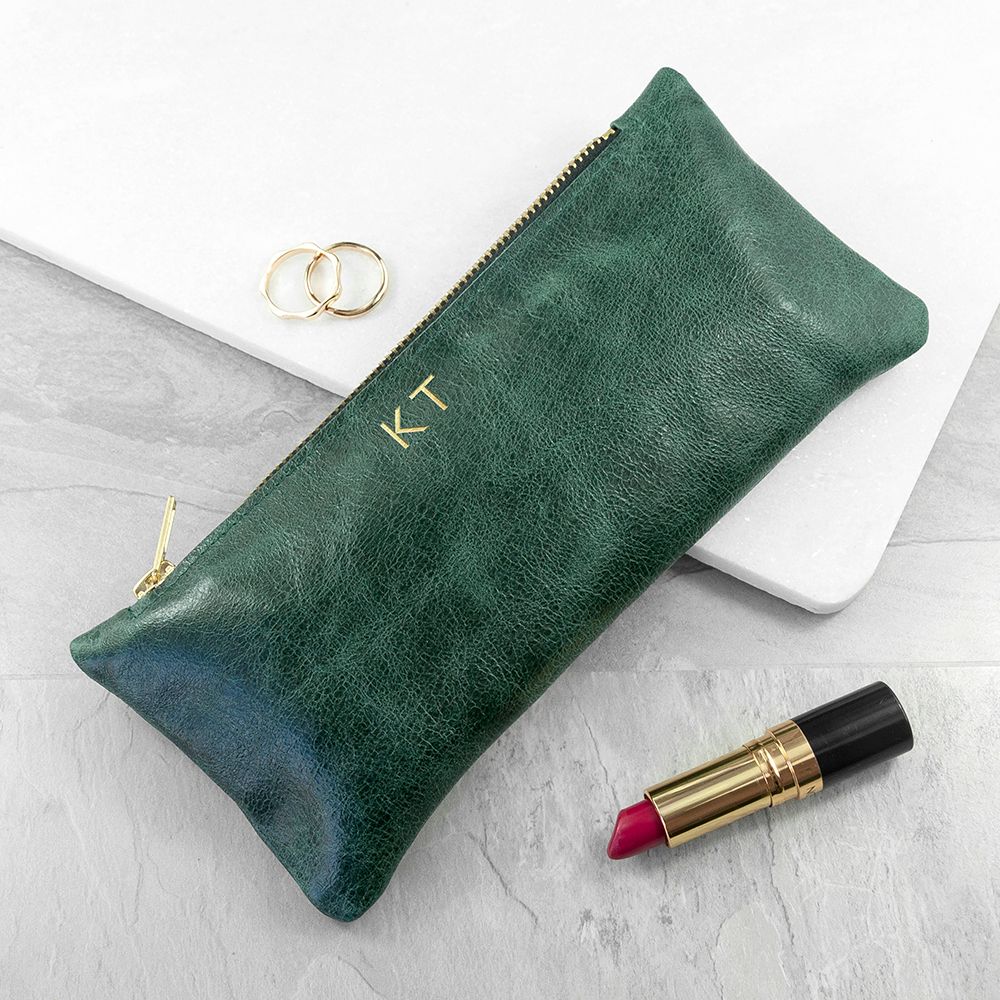 Luxury Slimline Leather Clutch in Bottle Green