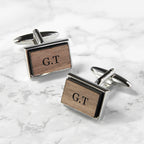 Monogram Engraved Rectangle Walnut Cufflinks