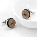 Monogram Engraved Round Walnut Cufflinks