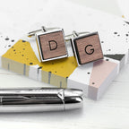 Monogram Engraved Square Walnut Cufflinks