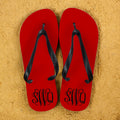 Monogrammed Flip Flops in Red and Grey