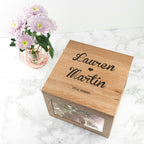 Oak Photo Keepsake Box Couple Name and Heart