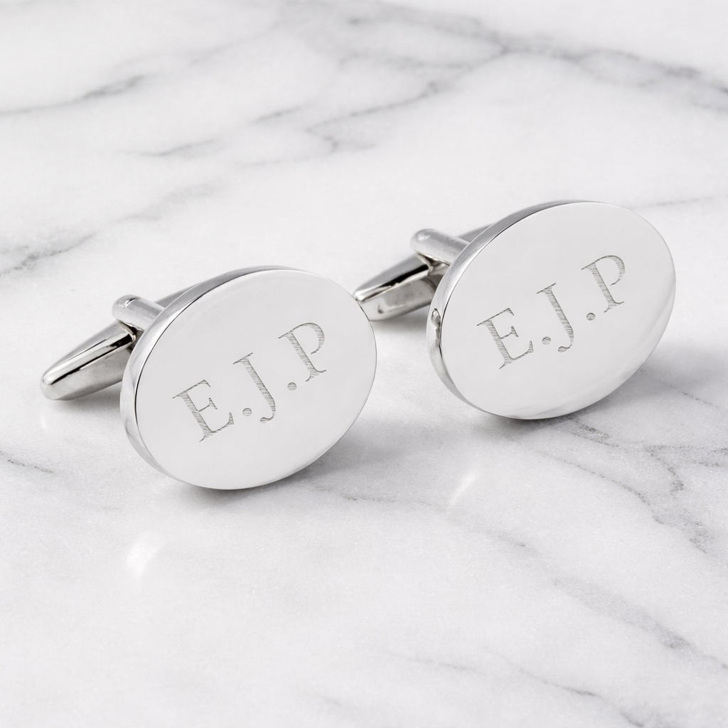 Personalised Silver Plated Oval Cufflinks
