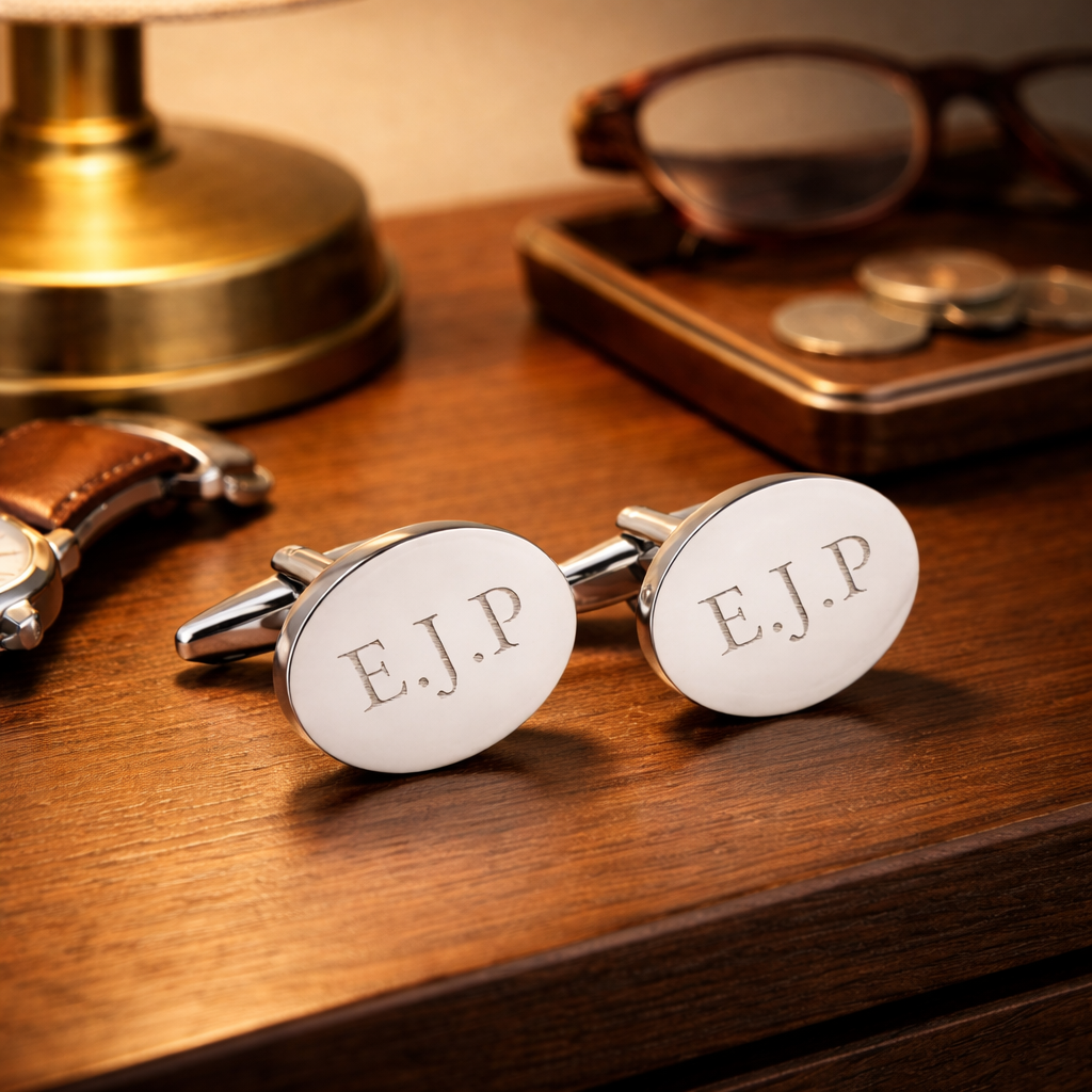 Personalised Silver Plated Oval Cufflinks