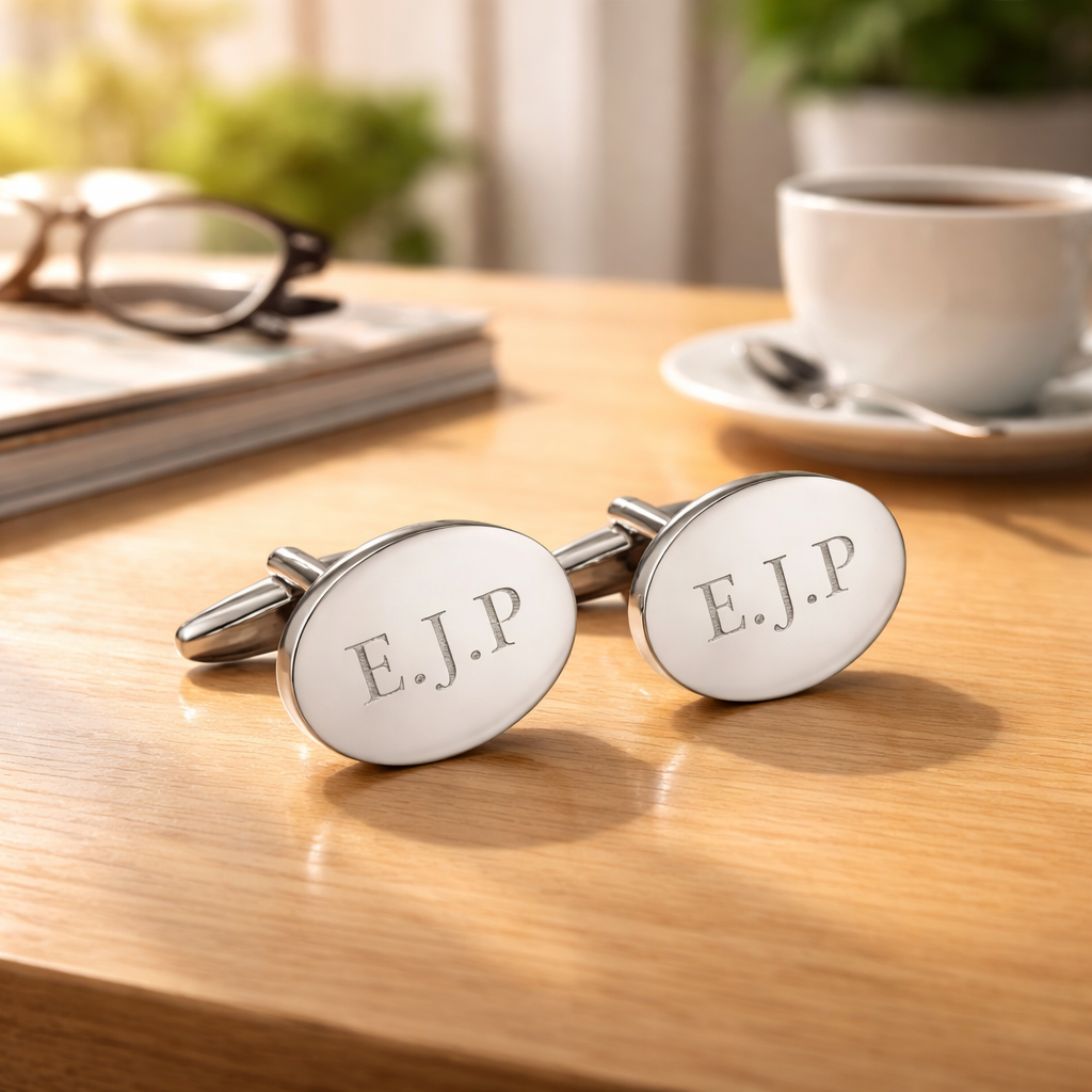 Personalised Silver Plated Oval Cufflinks