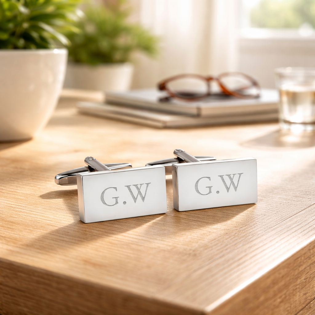 Personalised Silver Plated Rectangle Cufflinks
