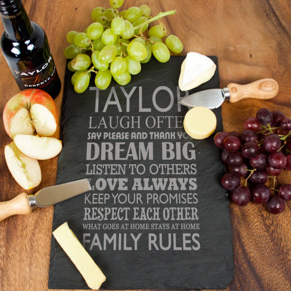 Personalised Family Rules Slate Serving Board