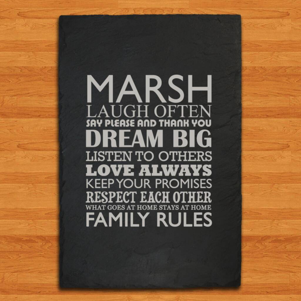 Personalised Family Rules Slate Serving Board