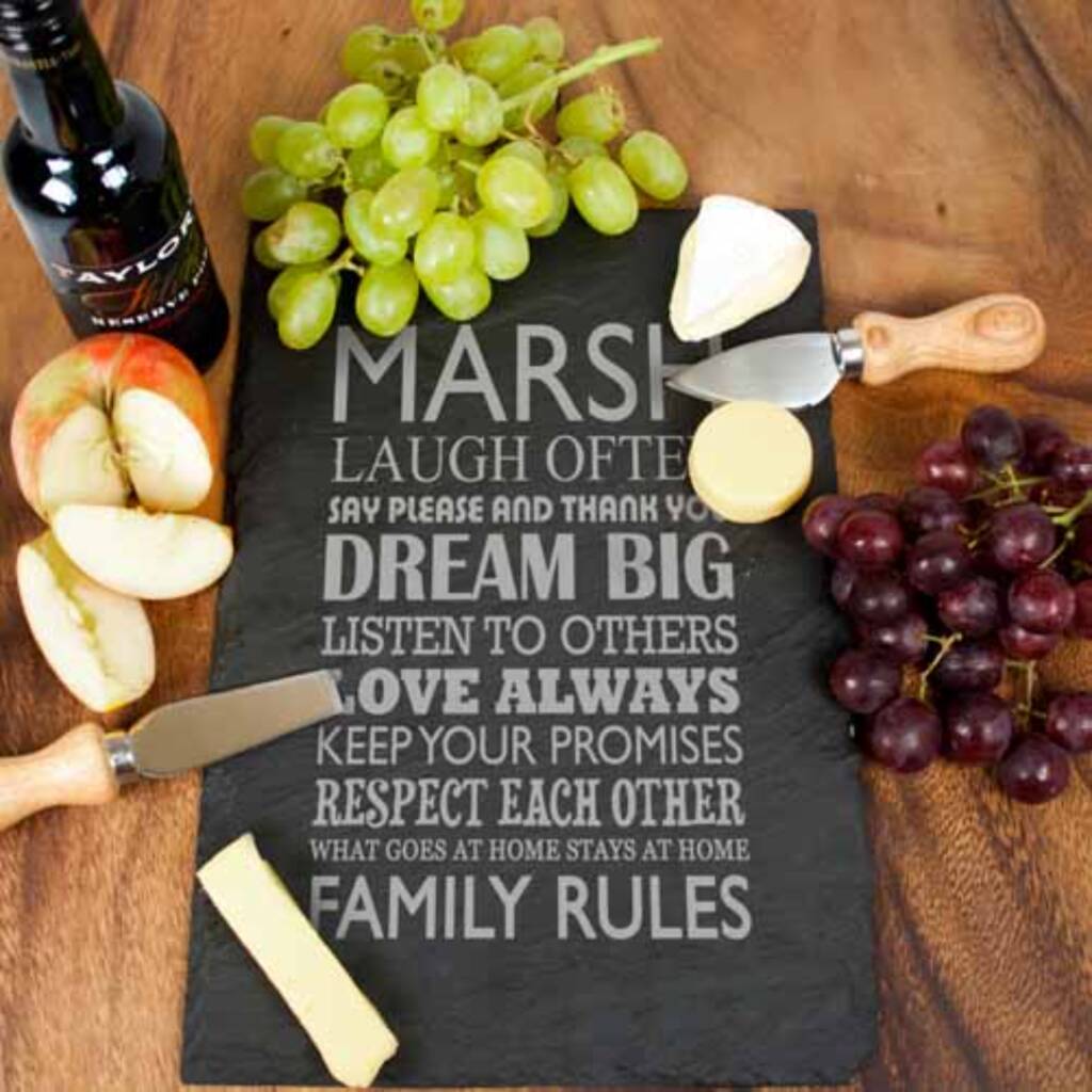 Personalised Family Rules Slate Serving Board