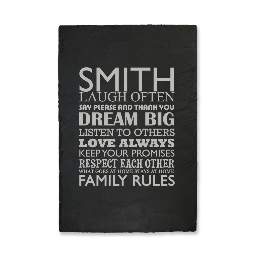 Personalised Family Rules Slate Serving Board