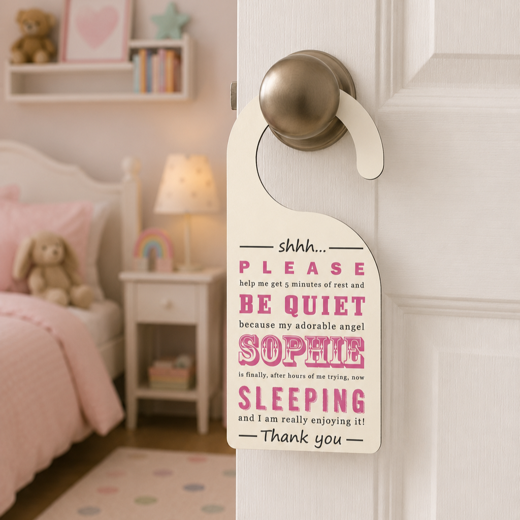 Personalised Baby Door Hanger in Pink