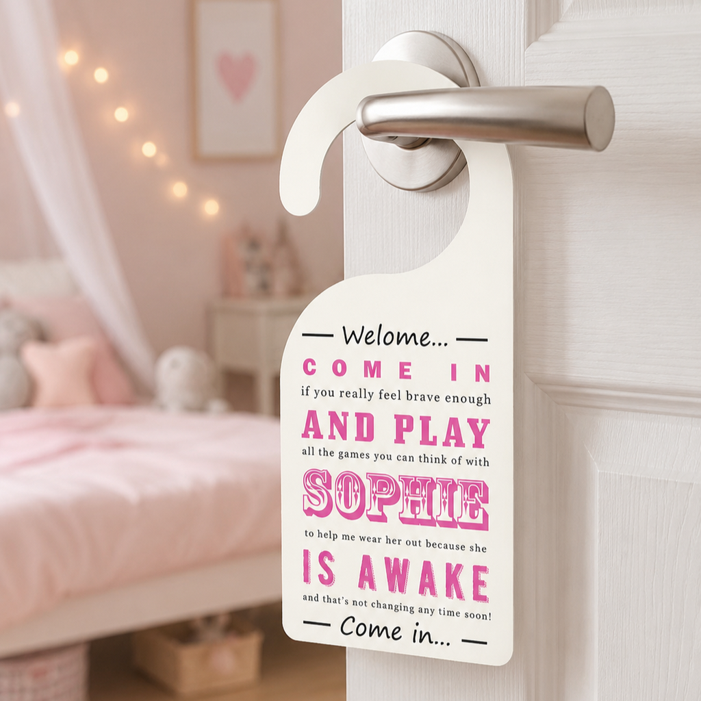 Personalised Baby Door Hanger in Pink