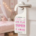 Personalised Baby Door Hanger in Pink