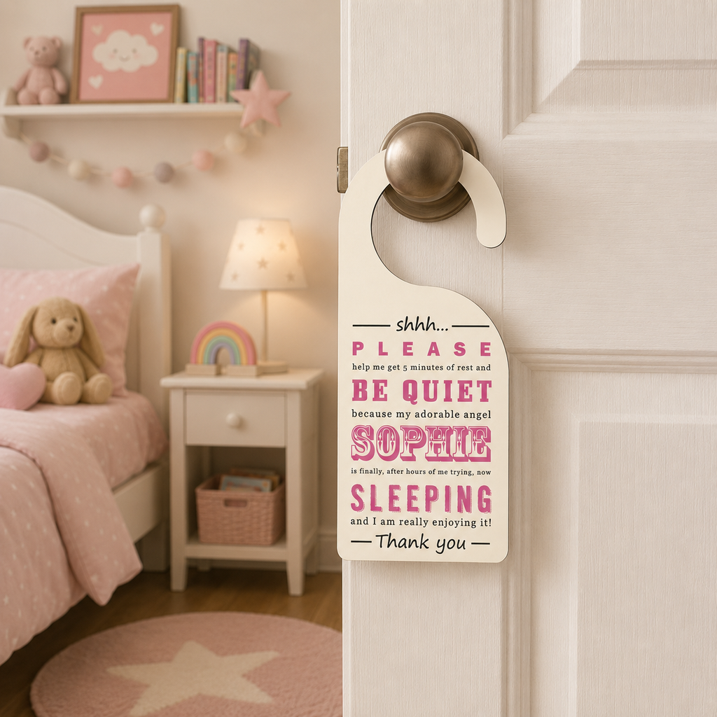 Personalised Baby Door Hanger in Pink