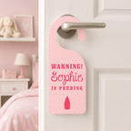 Personalised Baby Warning Door Hanger in Pink