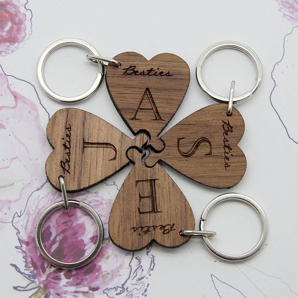 Besties Lucky Clover Wooden Keyring