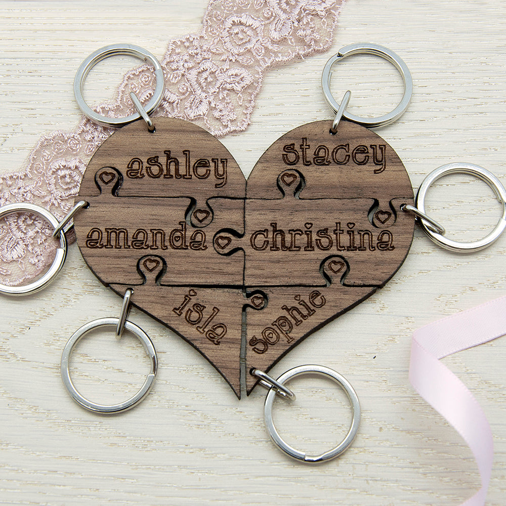 To Our Bridesmaid Heart Jigsaw Wooden Keyring